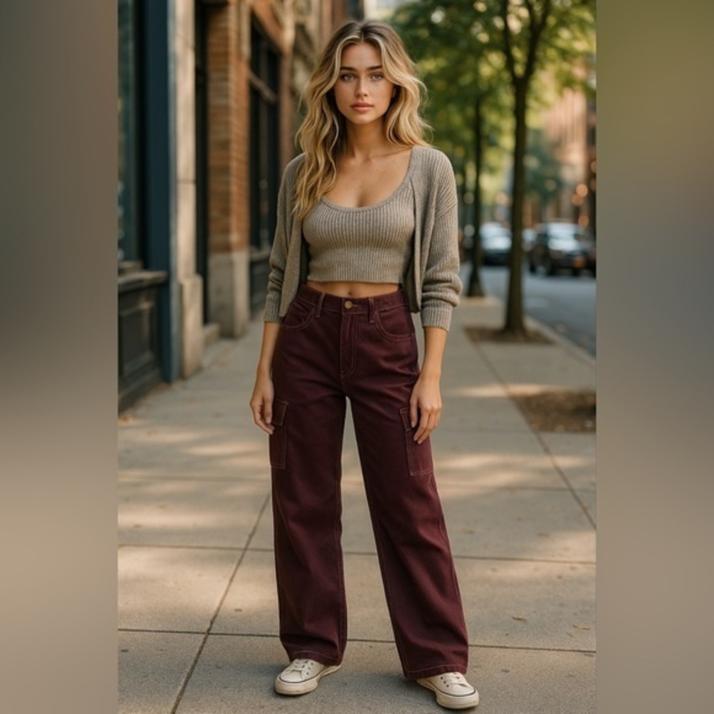 Zara Deep brick shade denim cargo style pants 👖
